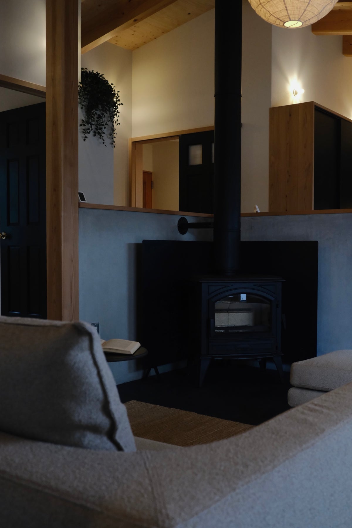Single-story house with a wood stove 